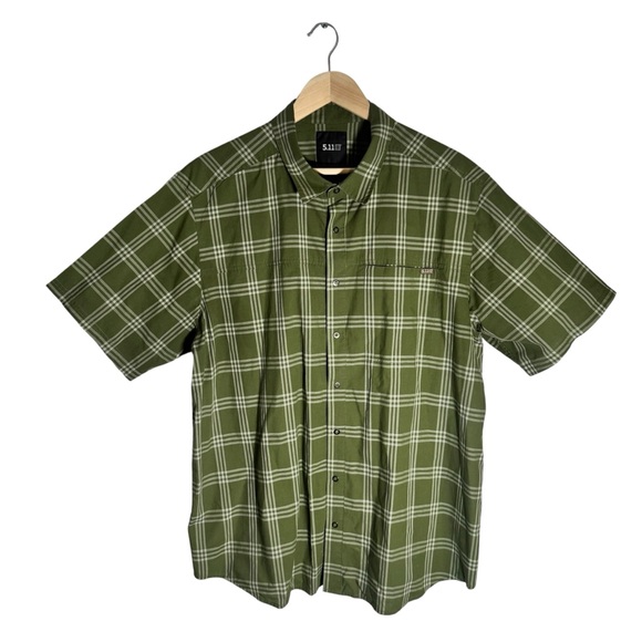 5.11 Tactical Shirt Men's Plaid Snap Button Short Sleeve Green Outdoors Size XL - Picture 2 of 6